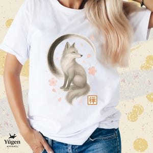 Zen Fox and Sakura T-Shirt  Japanese Kitsune Sumi-e Art | Symbol of Wisdom & Peace