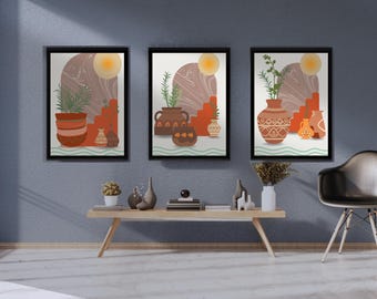 Boho Botanical Prints Set, Terracotta Earth Tones (Digital Download)