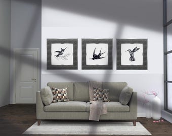 Hummingbird Art Prints, Minimalist Black and White Decor (Digital Download)