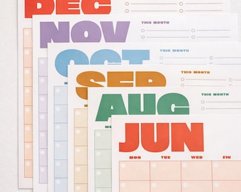 Colorful Monthly Wall Calendar | Undated Printable Planner (Digital Download A3/A4) | The Anytime Grid