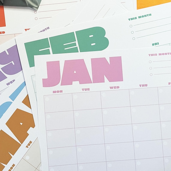 Undated A3 wall calendar | The Anytime Grid | 100% recycled paper | colours for visual planners | dateless, loose leaf calendar pages