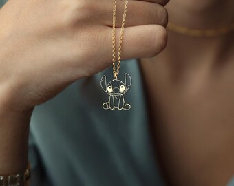 Silver Stitch Necklace: Alien Pendant, Friendship Jewelry