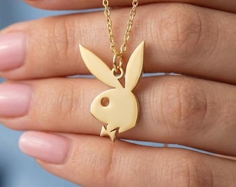 Silver Bunny Necklace: Gold Charm Pendant