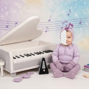 PSD: Face Insert Newborn Music Backdrop Pastel Piano Cradle for Digital Composites 120 DPI
