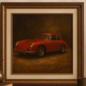 Vintage Red Sports Car Wall Art – Classic Car Digital Print for Man Cave, Garage, Office Decor – Square Printable Auto Poster