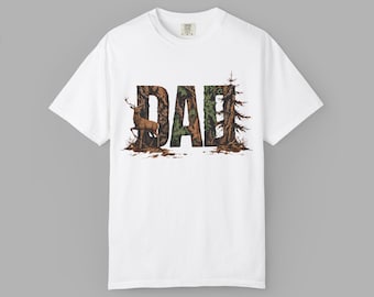 DAD Forest Camo Deer Comfort Colors T-Shirt, Retro Hunting Graphic Tee