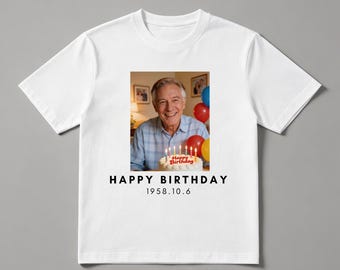 Custom Grandpa Birthday Photo T-Shirt | Personalized Grandfather Gift Tee, Combed Cotton