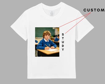 Custom Kids Photo T-Shirt | Personalized School Study Tee, 180g Cotton Crew Neck