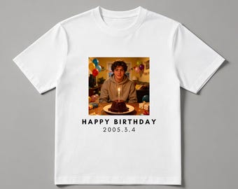 Custom Friend Birthday Photo & Date Men's T-Shirt | Personalized Birthday Gift Tee, 180g Cotton Crew Neck, Heat Transfer Custom