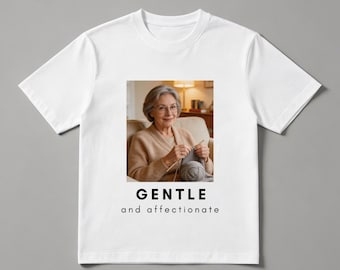 Custom Grandma Photo T-Shirt | Personalized Grandmother Gift, 180g Combed Cotton Tee