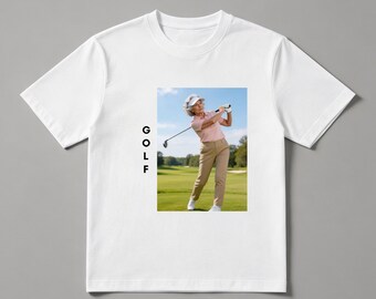 Custom Grandma Golf Photo T-Shirt | Personalized Birthday Gift Tee, 180g Cotton