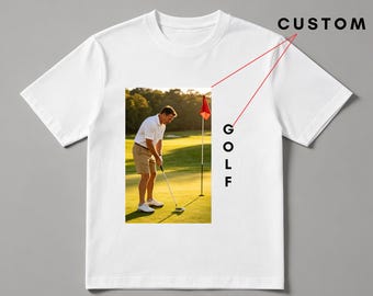 Custom Golf Photo Text T-Shirt | Personalized Golfer Crew Neck Tee