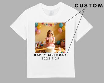 Custom Photo Birthday T-Shirt | Personalized Kids Heat Transfer Tee, 180g Cotton