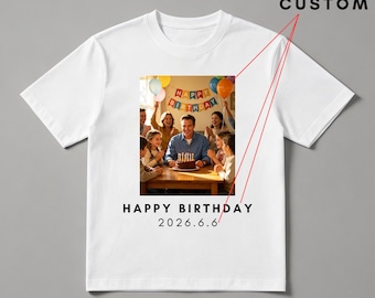 Custom Photo Text Birthday T-Shirt | Personalized 180g Cotton Crew Neck Tee