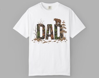 DAD Forest Camo Bear Hunting Tee, Retro Nature Graphic Shirt