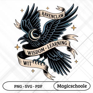 Wizard School Raven SVG PNG | Magic Academy Wisdom Learning Wit | Dark Academia Sublimation Design | Bird Lover Gift | Instant Download
