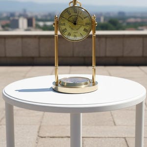 Vintage Brass  Table Clock with Compass - Nautical Steampunk Desk Decor , Antique Maritime Timepiece Gift
