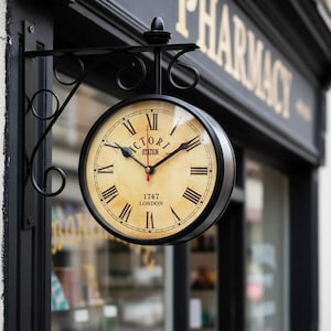 Antik dubbelsidig klocka | Victoria London Railway väggdekoration | Industriell lantlig present