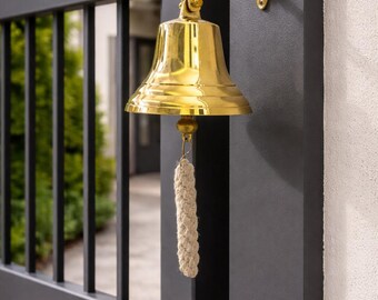 Brass Ship Bell | Nautical Rope Pull, Anchor Wall Mount