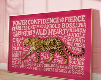 Printable Wall Art, Leopard Poster for Wall Decor, Affirmation Wall Art, Y2K Boho Pink Cheetah Print for Home Decor, Maximalist Wall Art