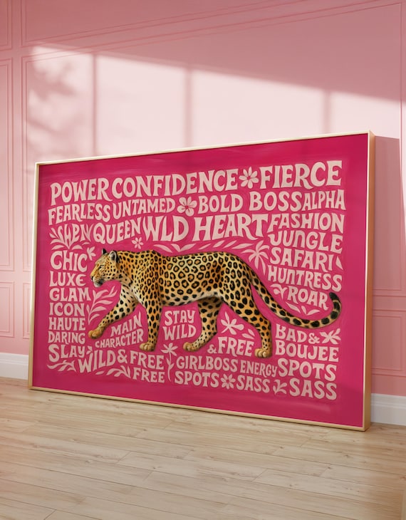 Printable Wall Art, Leopard Poster for Wall Decor, Affirmation Wall Art, Y2K Boho Pink Cheetah Print for Home Decor, Maximalist Wall Art