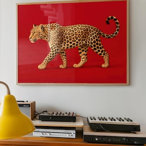 Leopard Print for Wall Decor, Red Cheetah Print for Home Decor, Boho Y2K Maximalist Wall Art, Printable Wall Art, Dark Red Leopard Poster