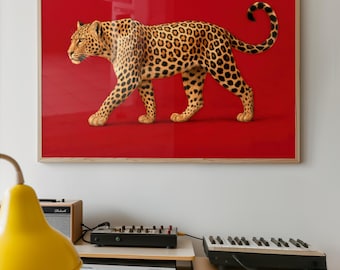 Leopard Print for Wall Decor, Red Cheetah Print for Home Decor, Boho Y2K Maximalist Wall Art, Printable Wall Art, Dark Red Leopard Poster