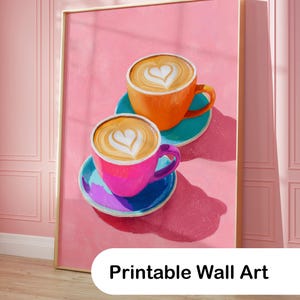 Latte Hearts Coffee Print: Pink Dopamine Decor (Digital Download