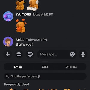 May include: Screenshot of a messaging app with a dark background. The conversation includes various emoji of a cartoon capybara wearing sunglasses, headphones, and holding a game controller. Other emojis include hearts and a thumbs-up.