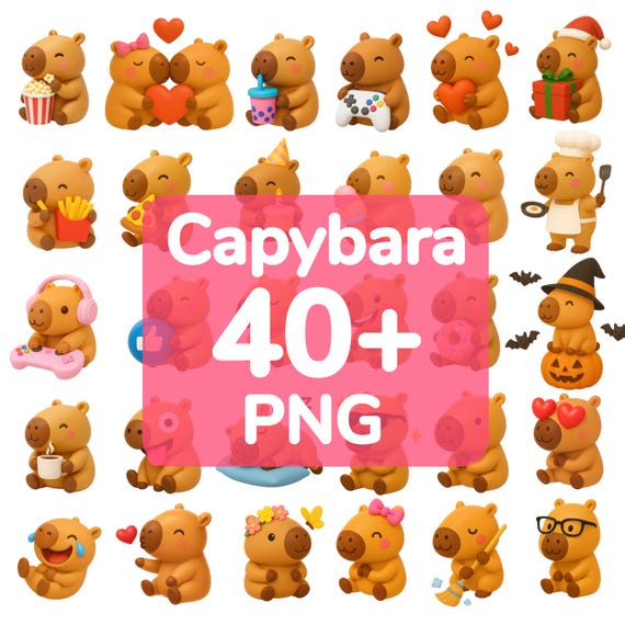 30+ Kawaii Capybara PNG Bundle, 3D Capybara Clipart with Capybara Emotes, Great for Sublimation Prints, Capybara Shirt or Capybara Stickers