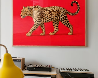 Leopard Print for Wall Decor, Red Cheetah Print for Home Decor, Boho Y2K Maximalist Wall Art, Printable Wall Art, Bright Red Leopard Poster