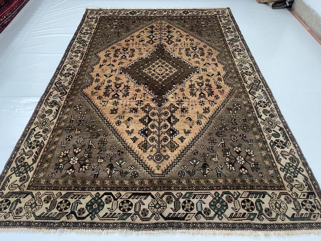 6'3 X 9'4 Ft. Oriental Antique 1960s Rug, Handmade Distressed Faded Rug ...