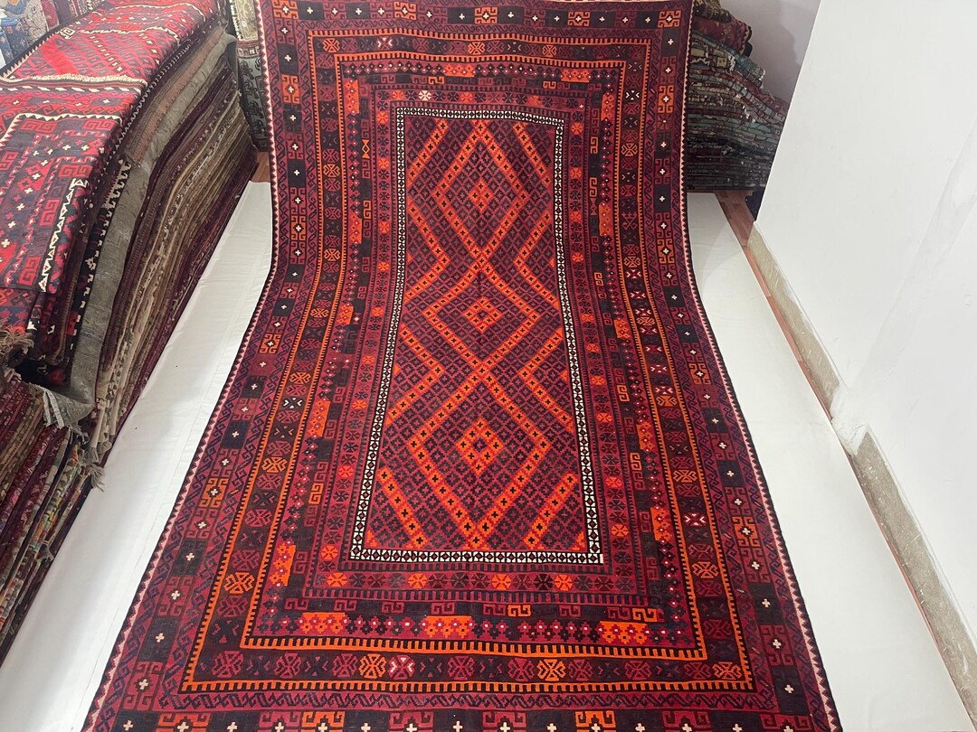 9x16 Ft. Oversize Orange Kilim Rug, Handmade Flatweave Kilim Rug, Area ...