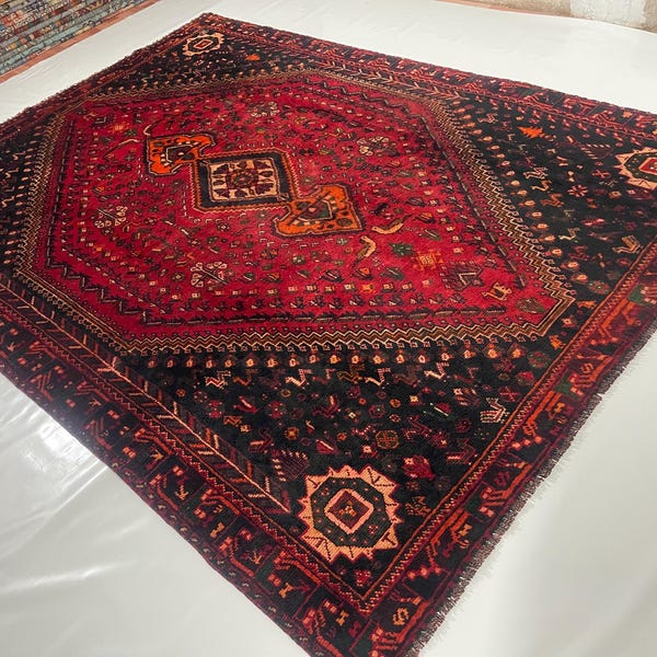 7 x 9'6 ft Plush Antique Area Rug, Hand-Knotted Wool 1960s Rug, Bedroom Rug, Dining Table Rug, Oriental Living Room Decor Kids Rug 212x288cm
