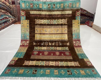 Handmade Afghan Wool Gabbeh Rug: 4.9x6.6 ft Multi-Color Area Rug