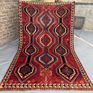 4'7x8ft. Vintage Red Waziri Tribal Rug, Authentic Afghan Hand-Knotted Oriental Rug, Hallway Rug, Dining Table Rug, Living Room Rug