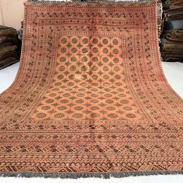 6'10 x 9'6 ft. Vintage Terracotta Mowri Gul Oriental Rug, Hand-Knotted Wool Area Rug, Living Room Rug, Contemporary Rug, Hallway Area Rug