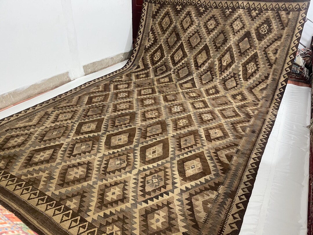 9x16 Ft Terracotta Vintage Flatweave Kilim Rug, Handmade 1960s Kilim ...