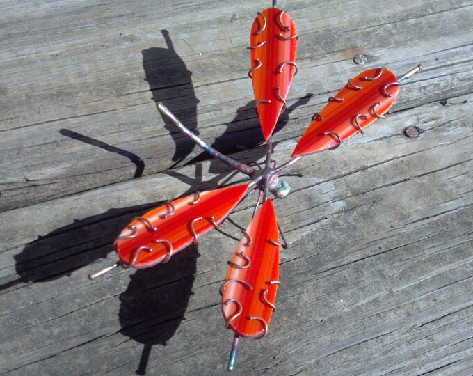 Handmade Copper and Stained Glass Dragonflycopper Art,glass Art,bugs