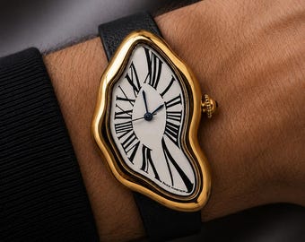 Custom Handmade Wrist Watch – Dali Inspired Surrealist Melting Art Watch, Unique Artistic Timepiece, Unisex Gift Watch