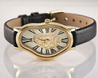 Salvador Dali Inspired Melting Watch – Handmade Leather Wrap, Surrealist Timepiece