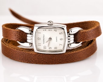 Worn Distressed Scrubbed  Leather Wrist Watch,Womens Wrist Watch,Leather Wrap Watch, Leather Watch for girls ladies ,Womens Gift,Teen Gift