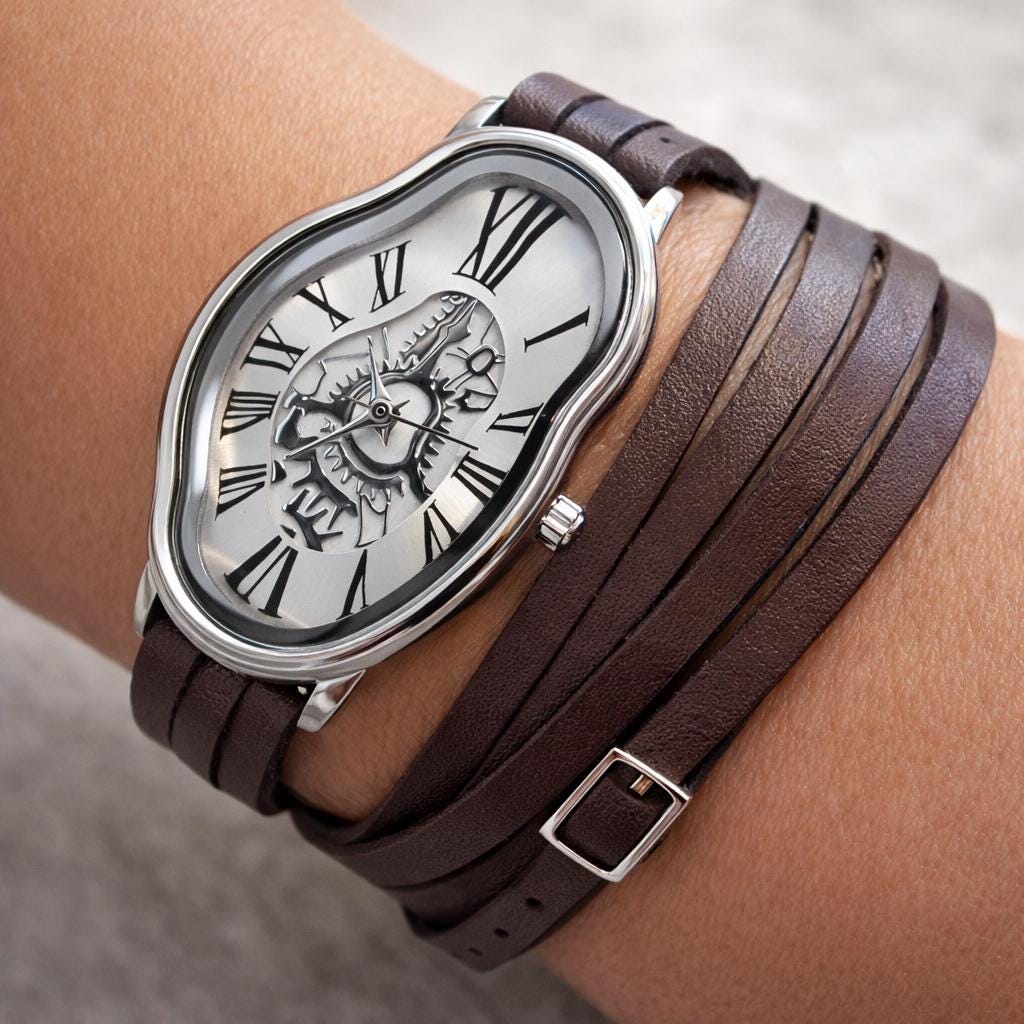Dali Melting Watch, Leather Wrap Bracelet, Japanese Movement