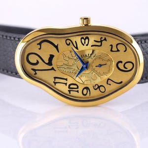 Heren dames polshorloge orologio surrealistische kunst design surrealisme kunst vloeibare tijd Dali smelten subdial stijl Franse hommage onregelmatig