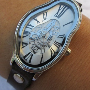 Salvadorianischer Schmuck, Wickeluhr, Dali Melting Time Uhr, Softwatch, Armbanduhr, Vintage-Armbanduhr, Baum-Leder-Armband, dunkelbraun