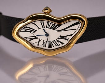 Liquid Time Dali Inspired Melting Vintage Style Rare French Homage Irregular Waterproof Soft Melted Watch Unisex Gold Gear OLD Retro Dial