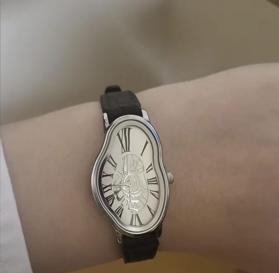 Gold Salvador Dali Inspired Lady Womens Leather Wrap Watch, Dali
