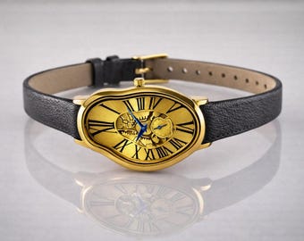 Custom Handmade Surrealist Wrist Watch – Dali Inspired Melting Art Watch, Unique Artistic Timepiece, Unisex Gift Watch