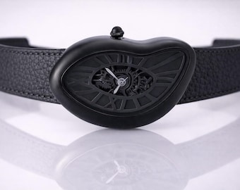 Orologio Nero Surrealista Arte Design Orologio Scheletrato Arte Liquido Tempo Dali Fusione Nero Stile Omaggio Francese Irregolare Morbido Orologio Fuso