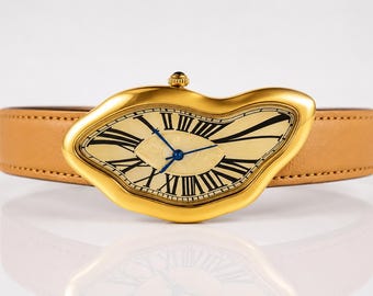 Liquid Time Dali Inspired Melting Vintage Style Rare French Homage Irregular Waterproof Soft Melted  Watch Unisex Gold Gear OLD Dial